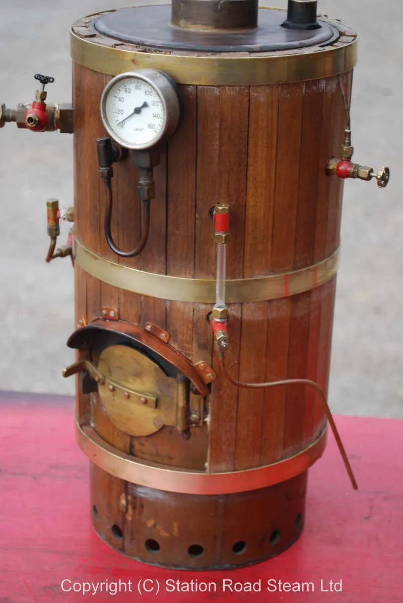 Large wooden clad copper vertical boiler