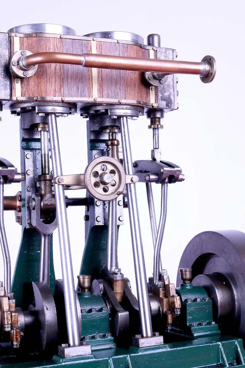 Vertical twin engine with reversing gear