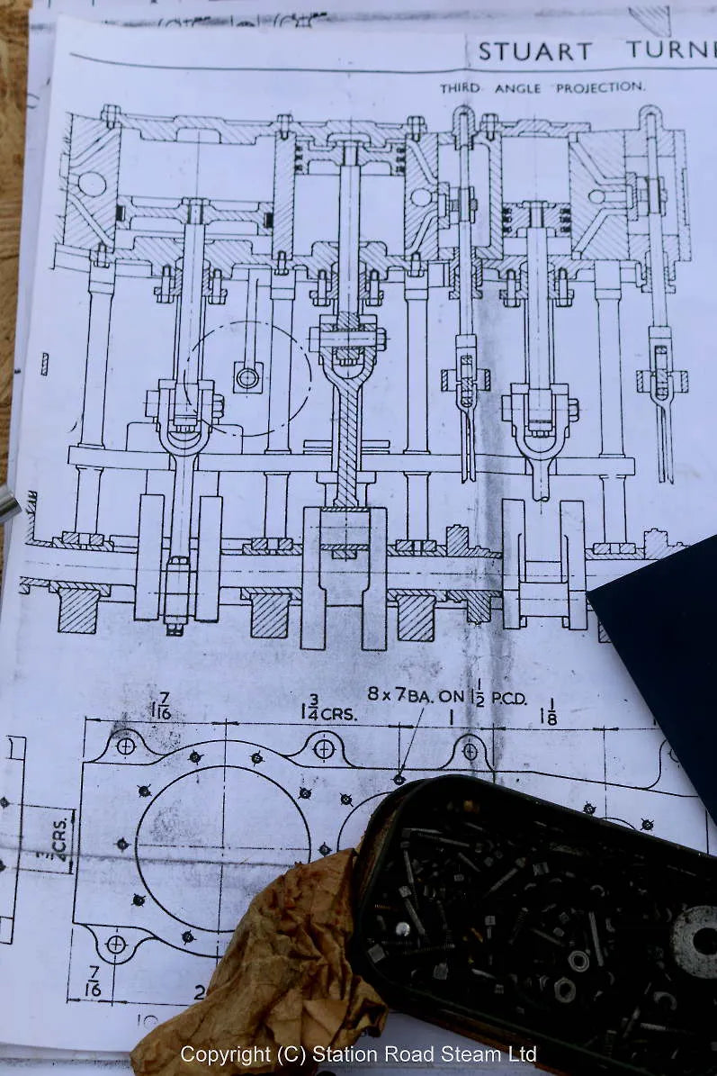 Part-built Stuart Triple Expansion engine