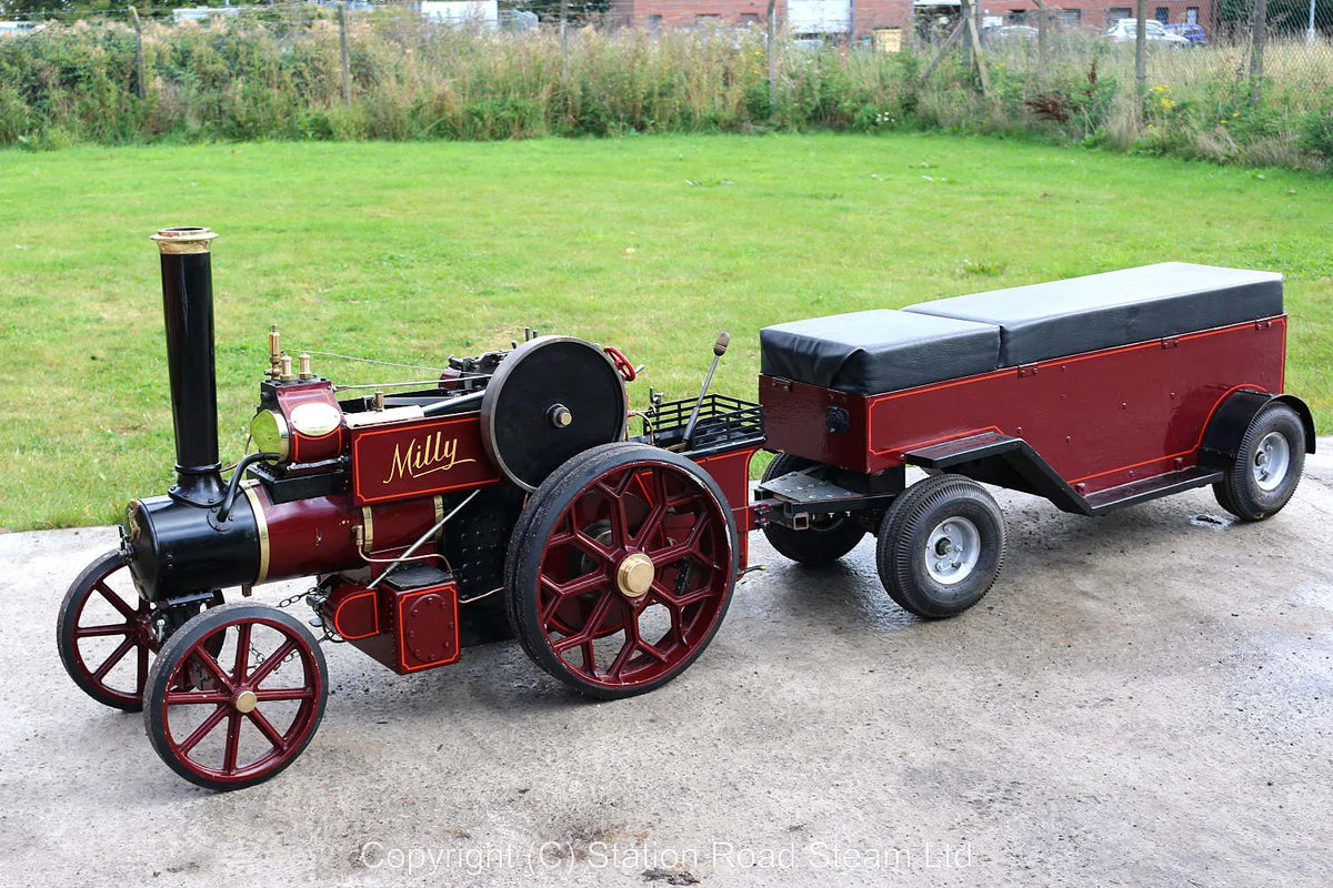 3 inch scale Aveling & Porter steam tractor with driving trolley