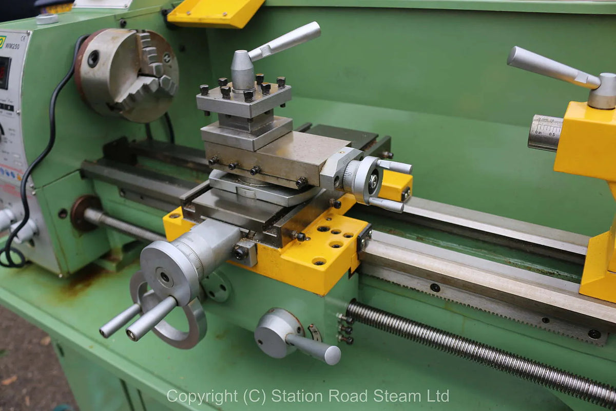Warco WM250 lathe with cabinet stand