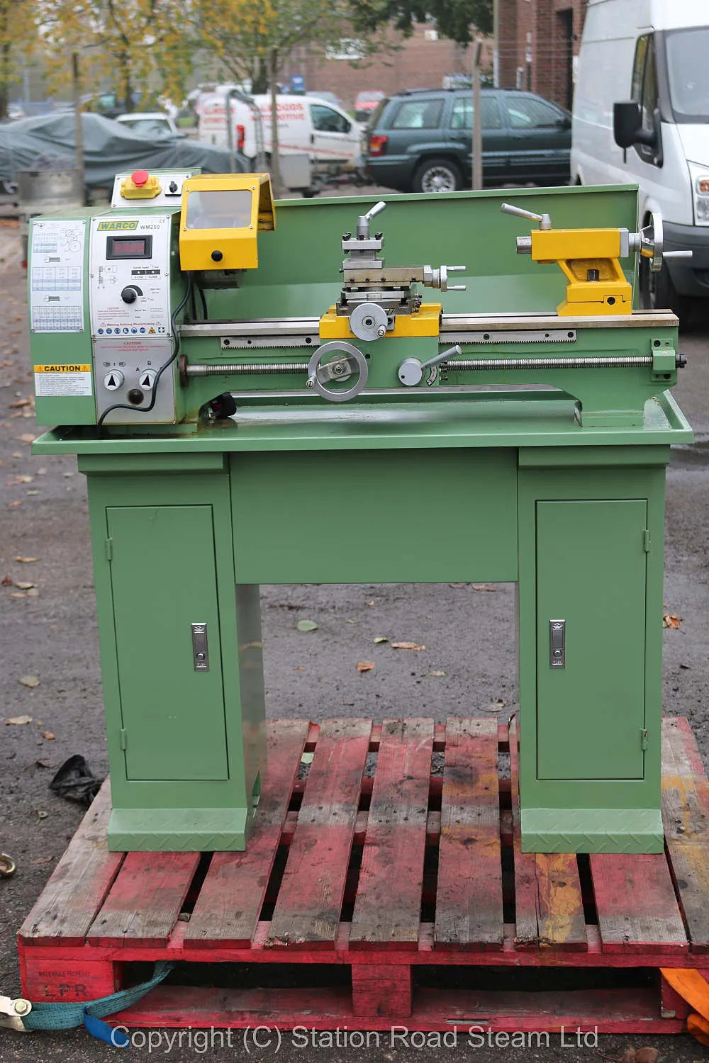 Warco WM250 lathe with cabinet stand