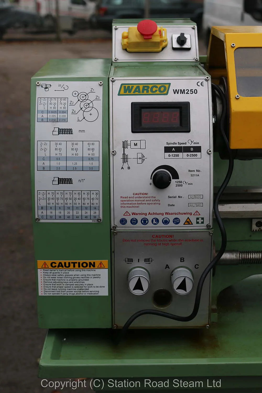 Warco WM250 lathe with cabinet stand