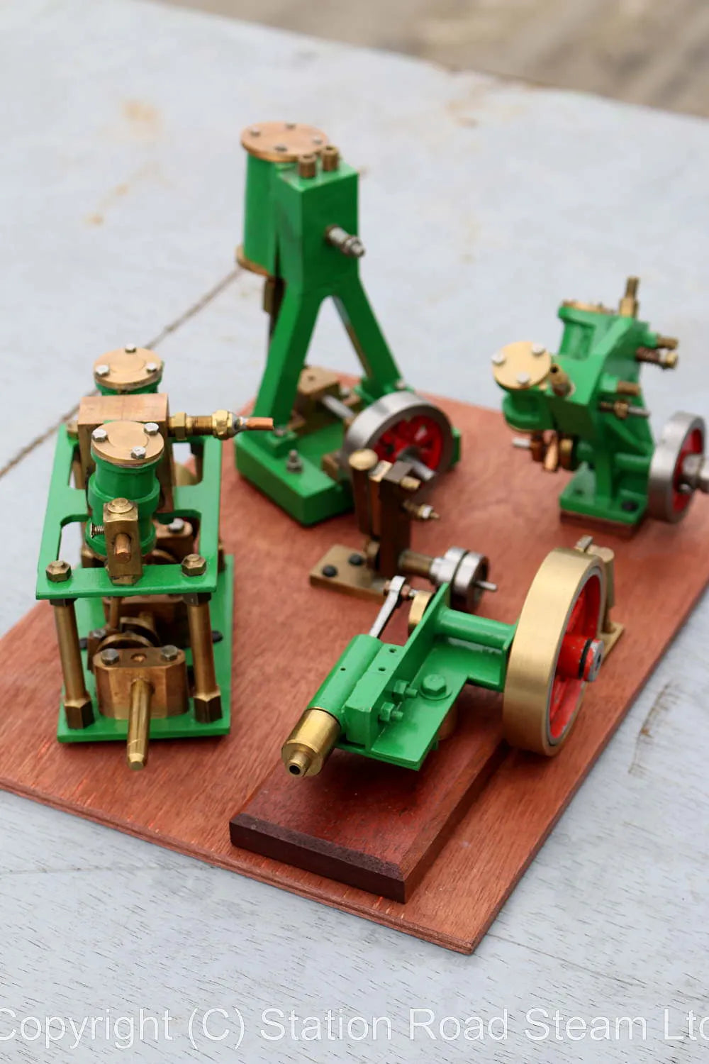Set of six stationary engines on base board