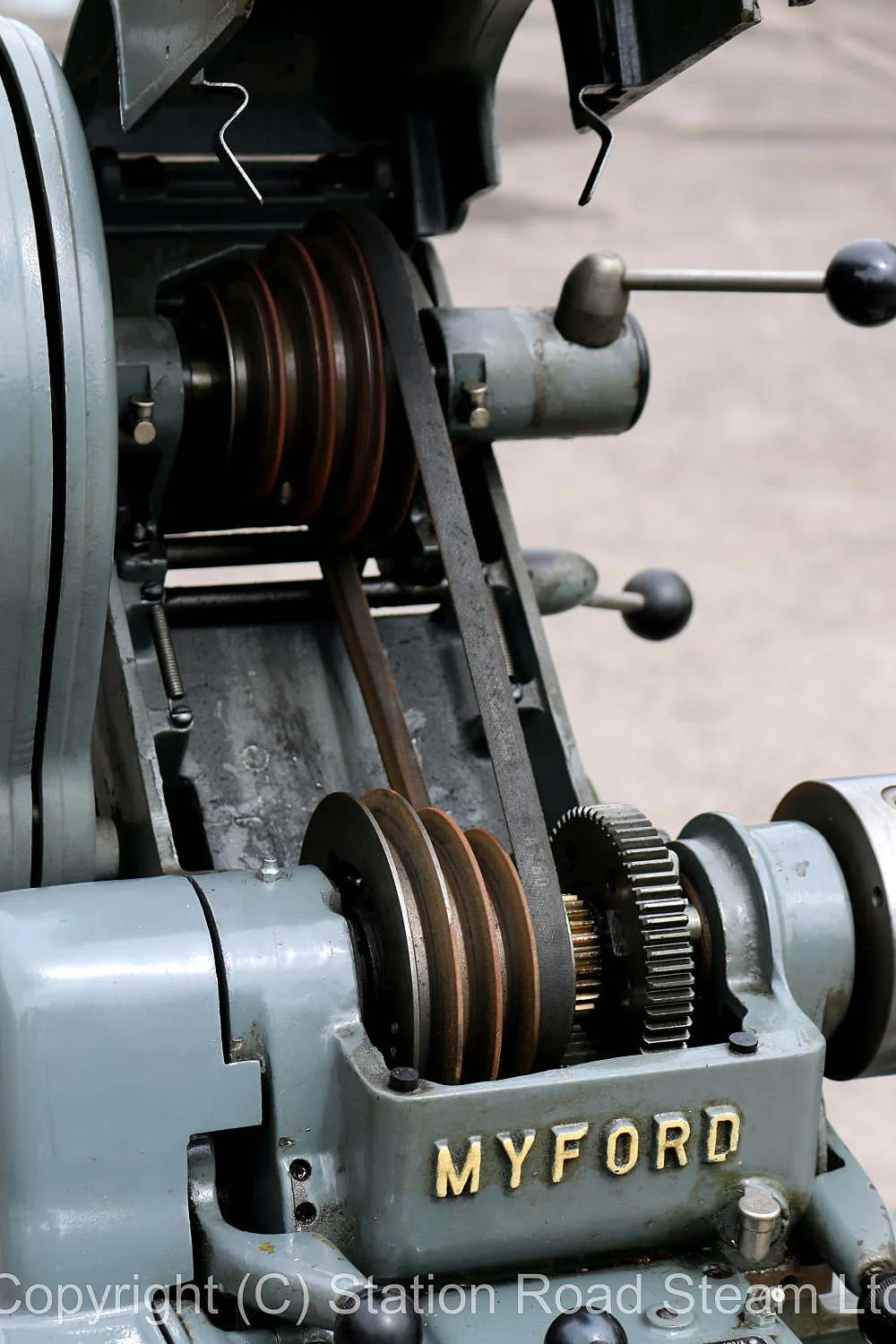 Myford Super 7B lathe on cabinet stand