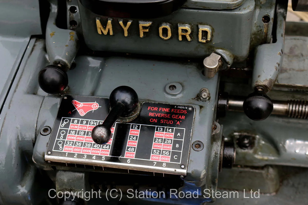 Myford Super 7B lathe on cabinet stand