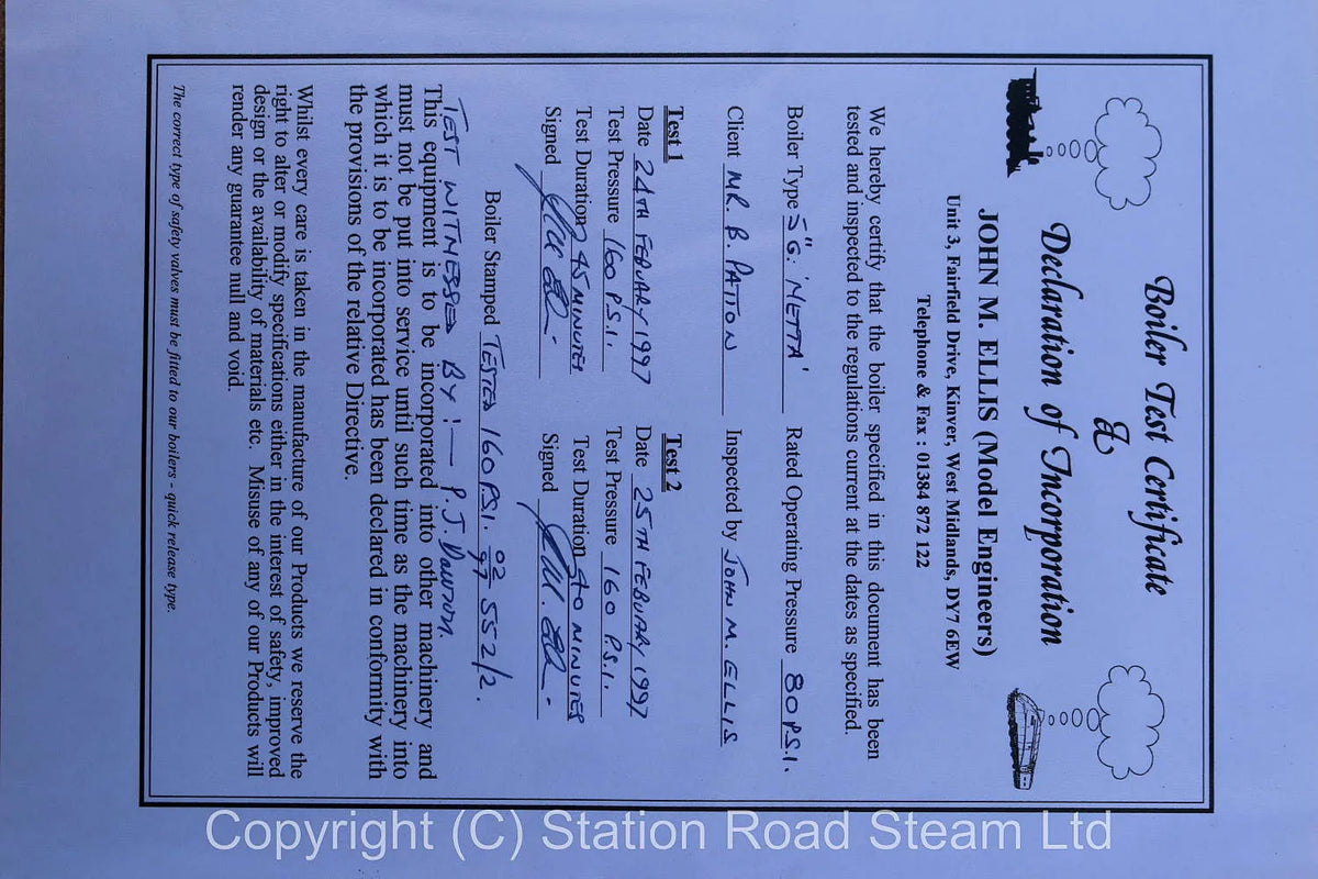 5 inch gauge "Netta" castings, drawings & commercial boiler