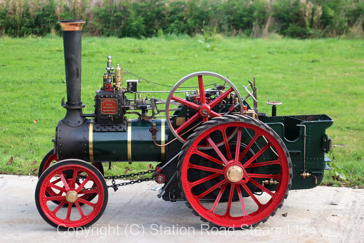 4 1/2 inch scale Burrell agricultural engine with passenger trolley