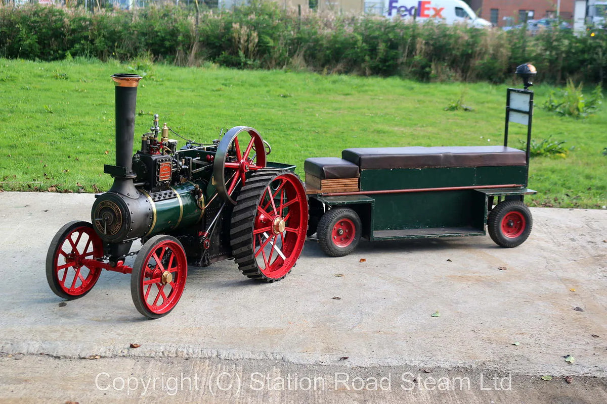 4 1/2 inch scale Burrell agricultural engine with passenger trolley