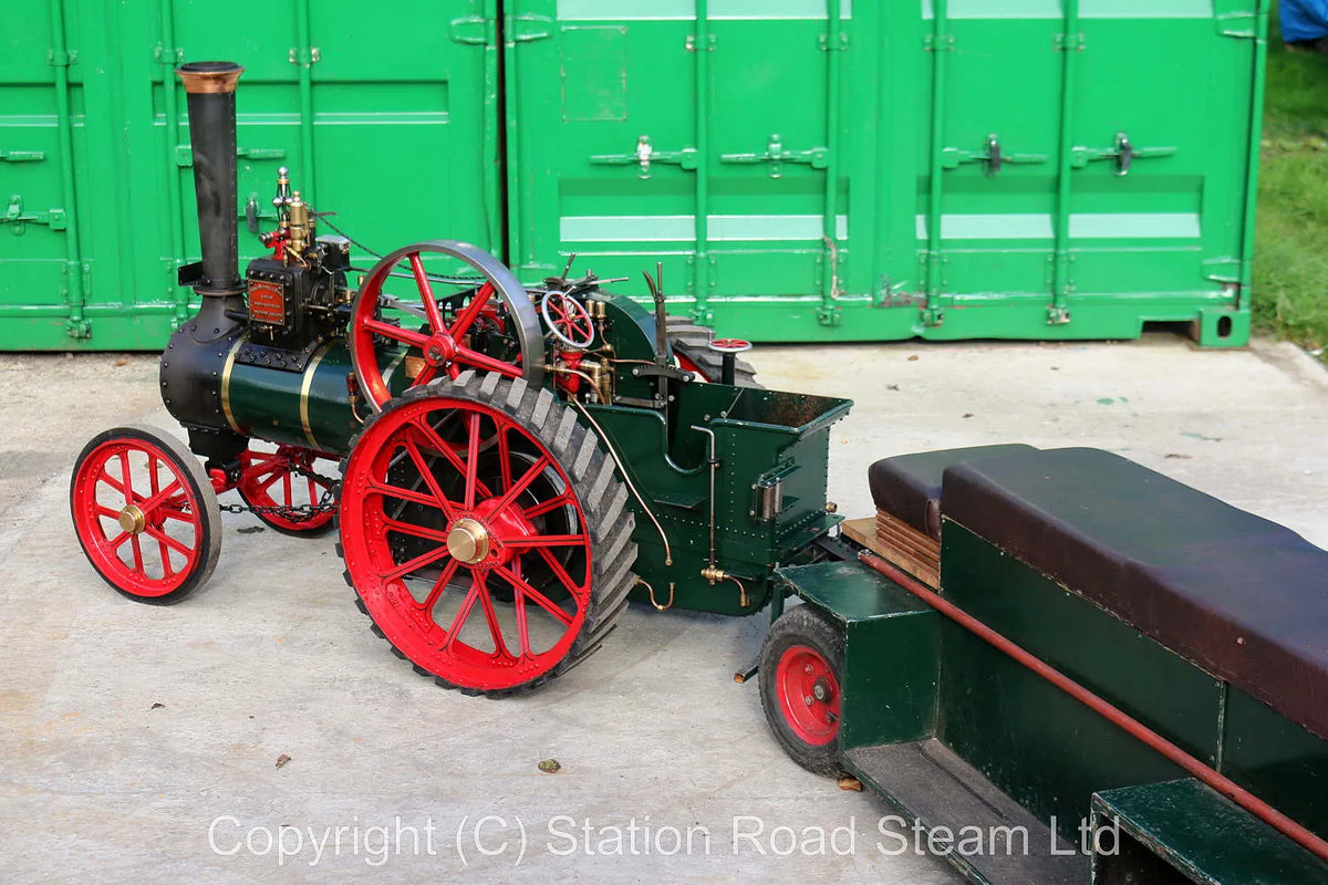 4 1/2 inch scale Burrell agricultural engine with passenger trolley