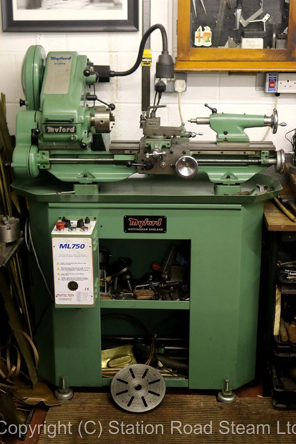 Green Myford Super 7, clutch, power cross feed