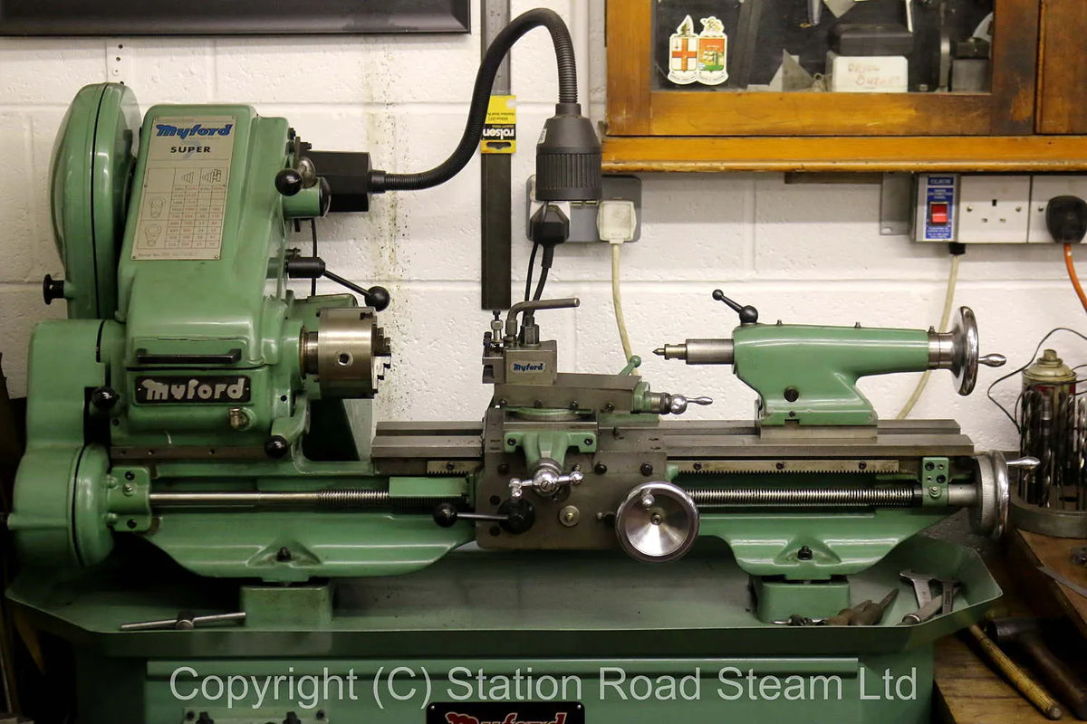Green Myford Super 7, clutch, power cross feed