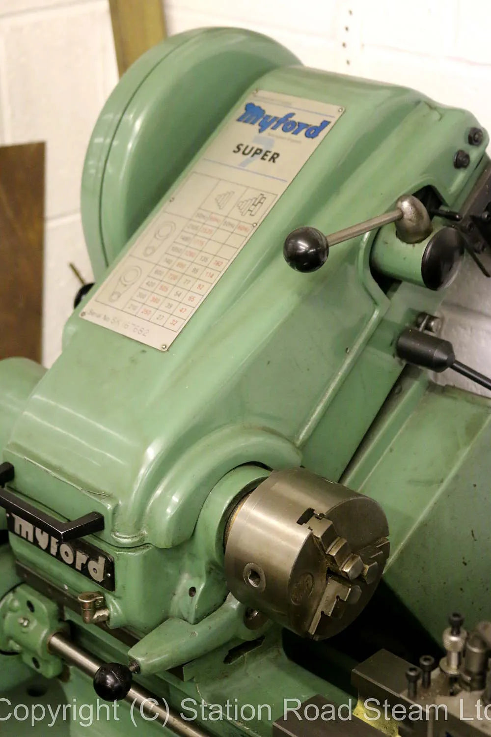 Green Myford Super 7, clutch, power cross feed
