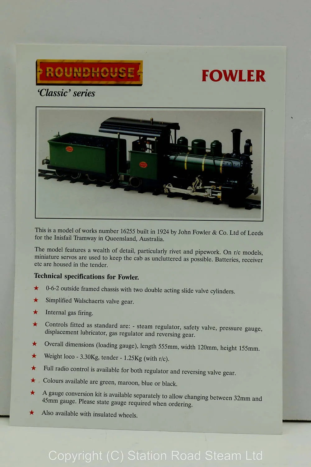 Roundhouse 32mm gauge Fowler "Inisfail"