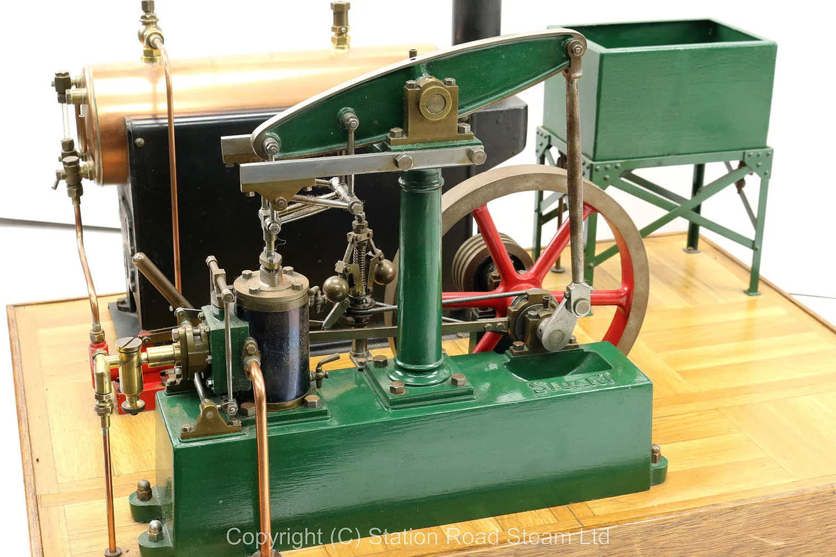 Stuart 504 boiler with beam engine, water tank and hand pump