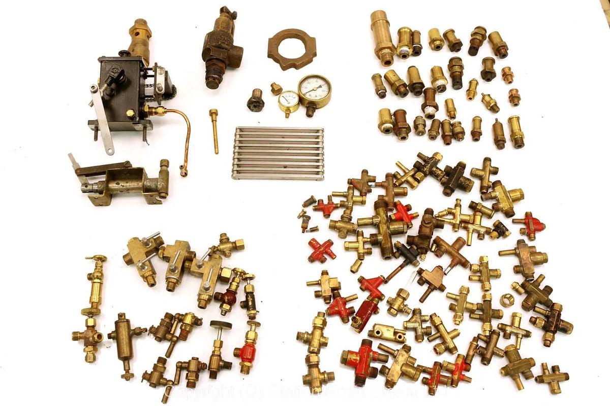 Box of stuff - injectors, water gauge fittings, gauges etc