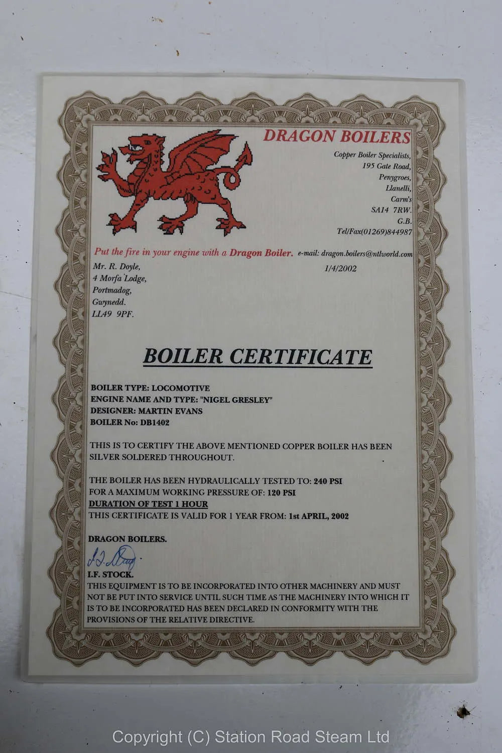 5 inch gauge part-built LNER 2-8-0, commercial boiler