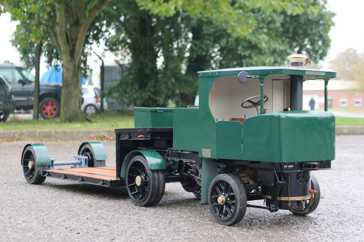 2 inch scale Clayton steam wagon with low loader trailer