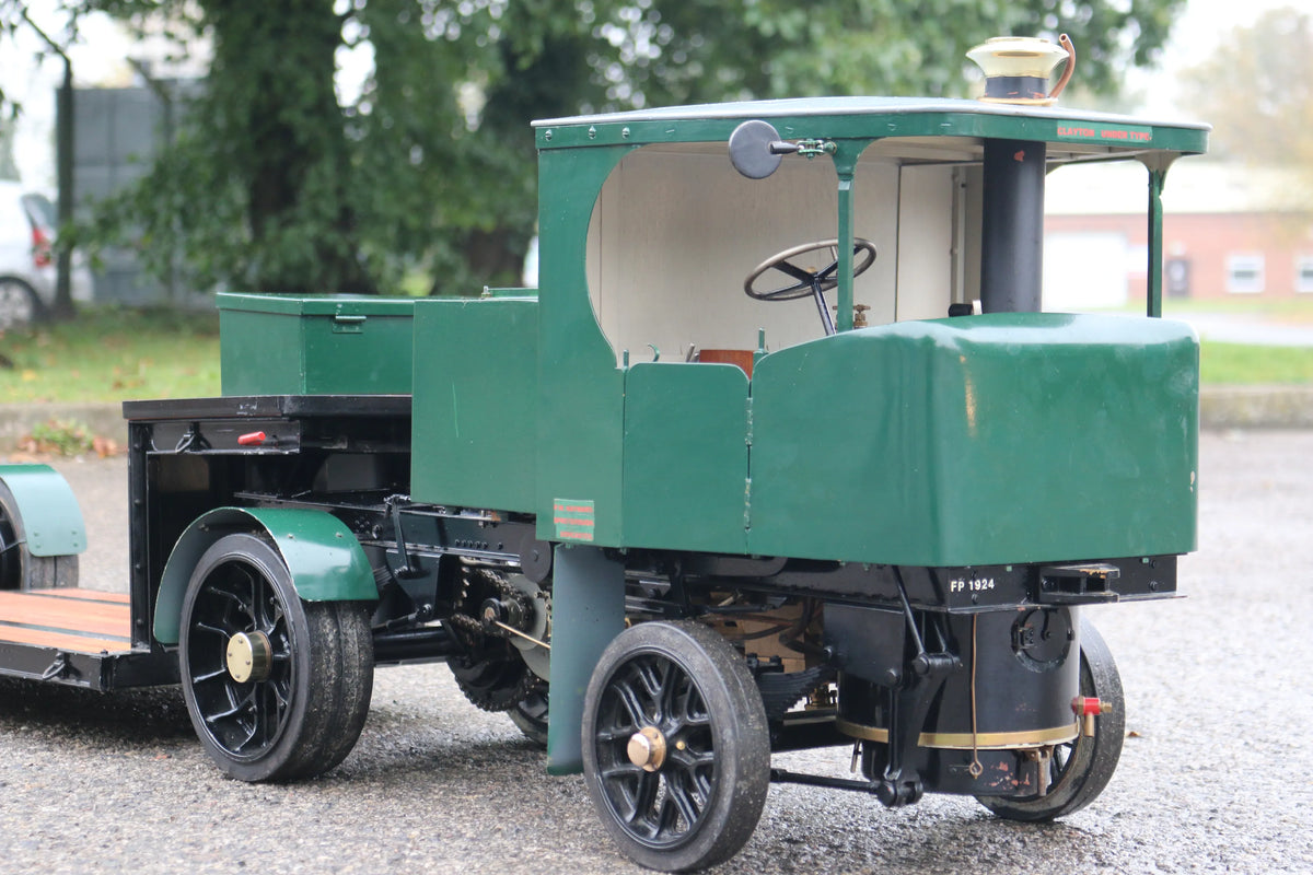 2 inch scale Clayton steam wagon with low loader trailer