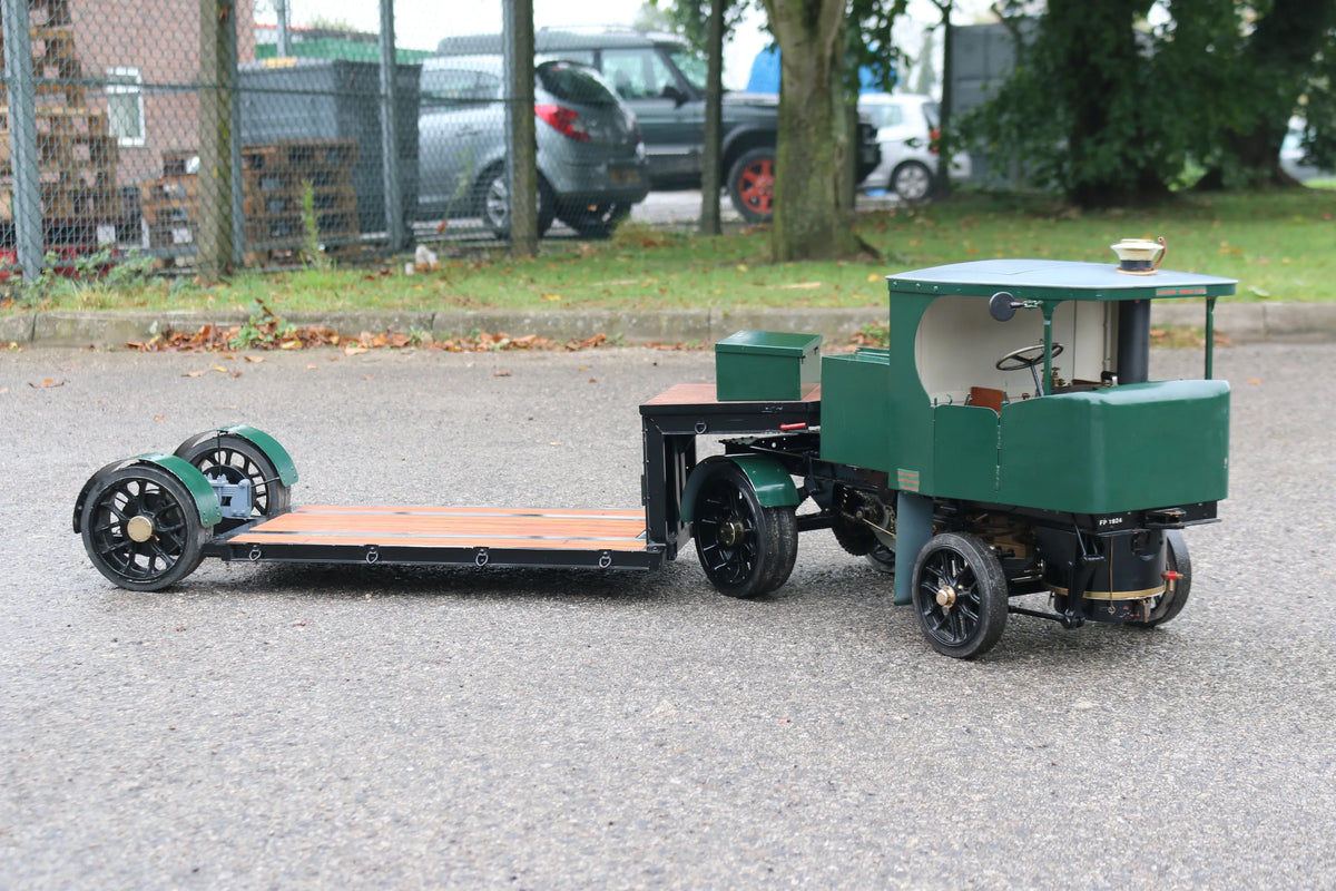 2 inch scale Clayton steam wagon with low loader trailer