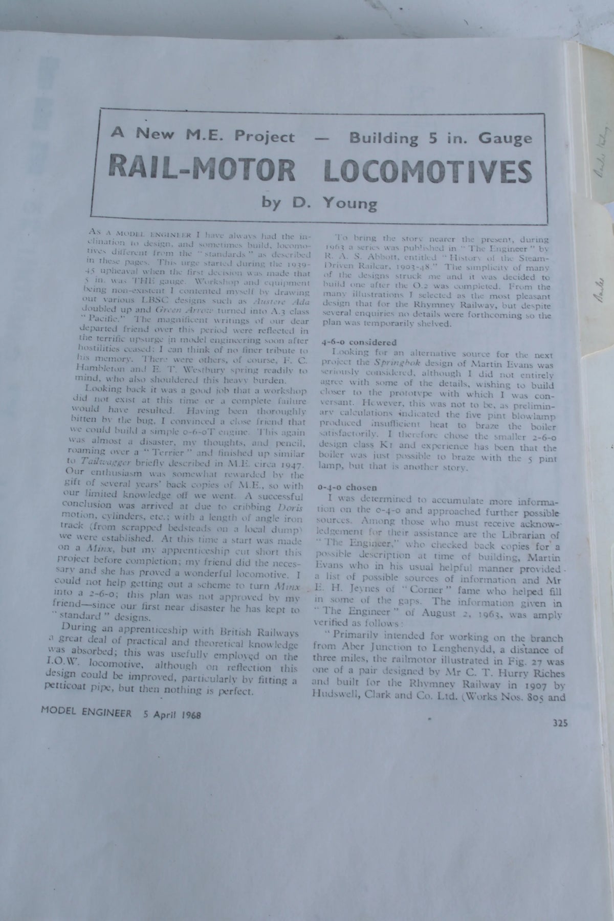 Dismantled 5 inch gauge Rail Motor with new boiler