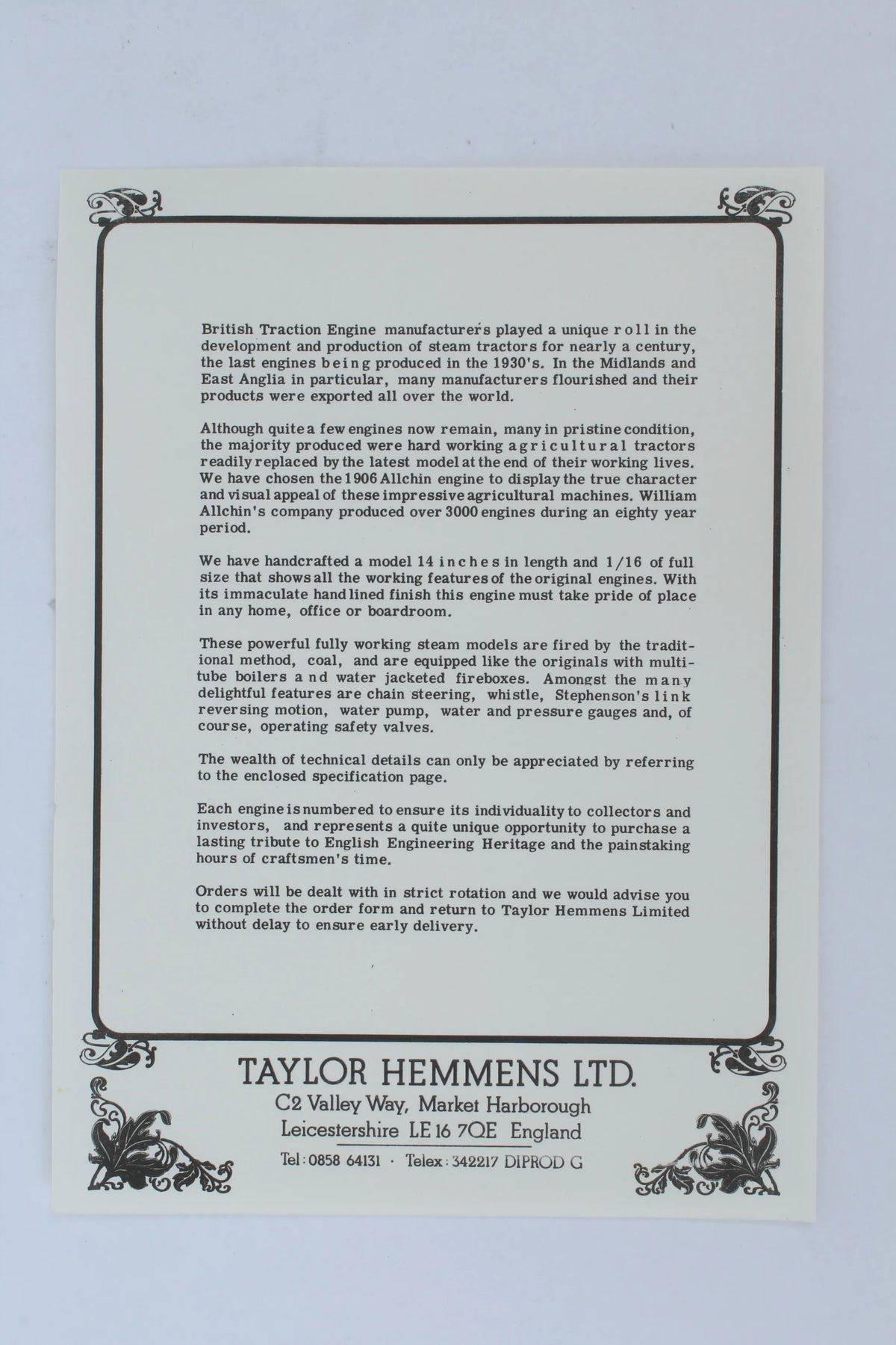 3/4 inch scale Taylor Hemmens Allchin agricultural engine