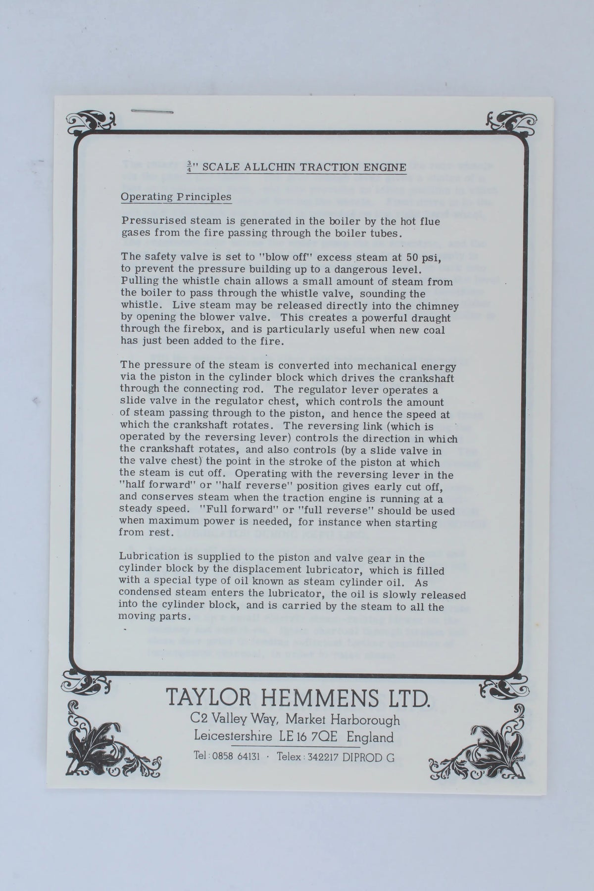 3/4 inch scale Taylor Hemmens Allchin agricultural engine