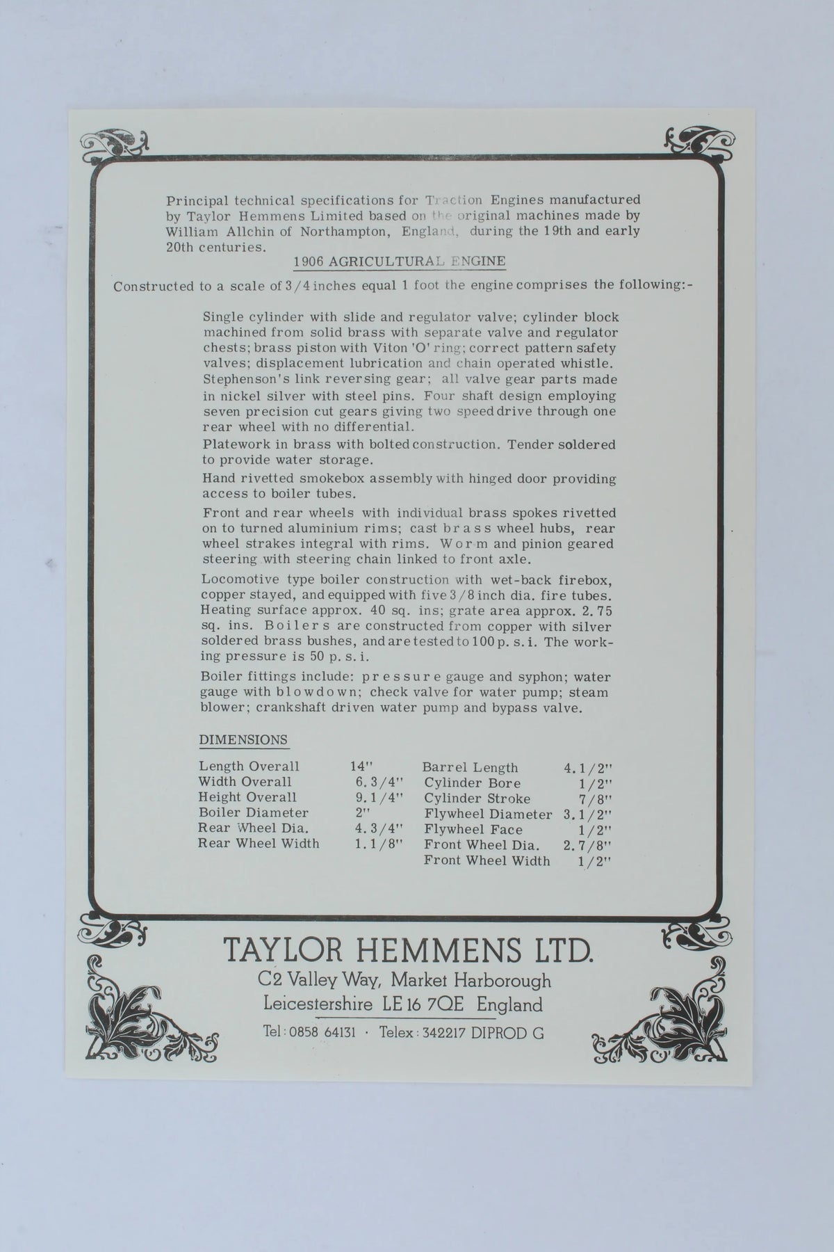 3/4 inch scale Taylor Hemmens Allchin agricultural engine