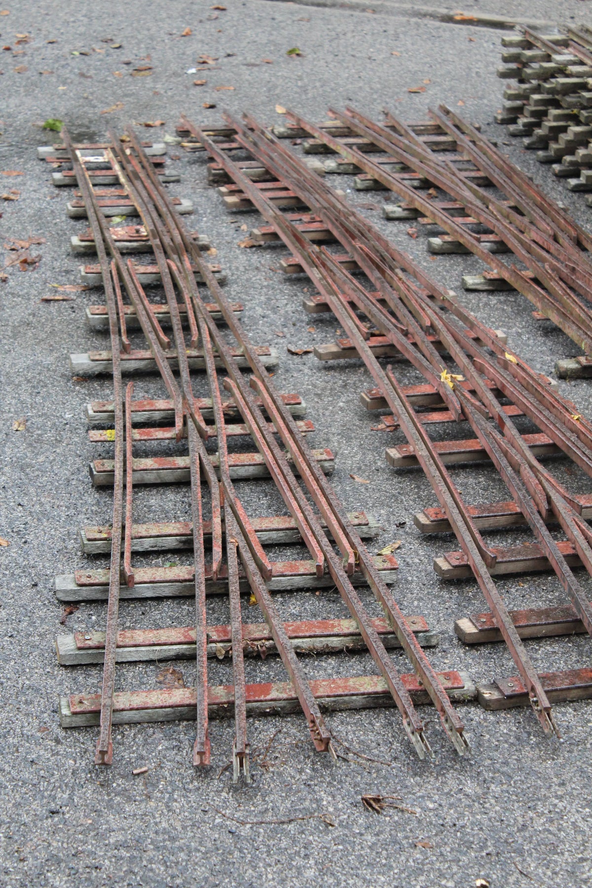 Three 5 & 7 1/4 inch multi-gauge turnouts & track panels