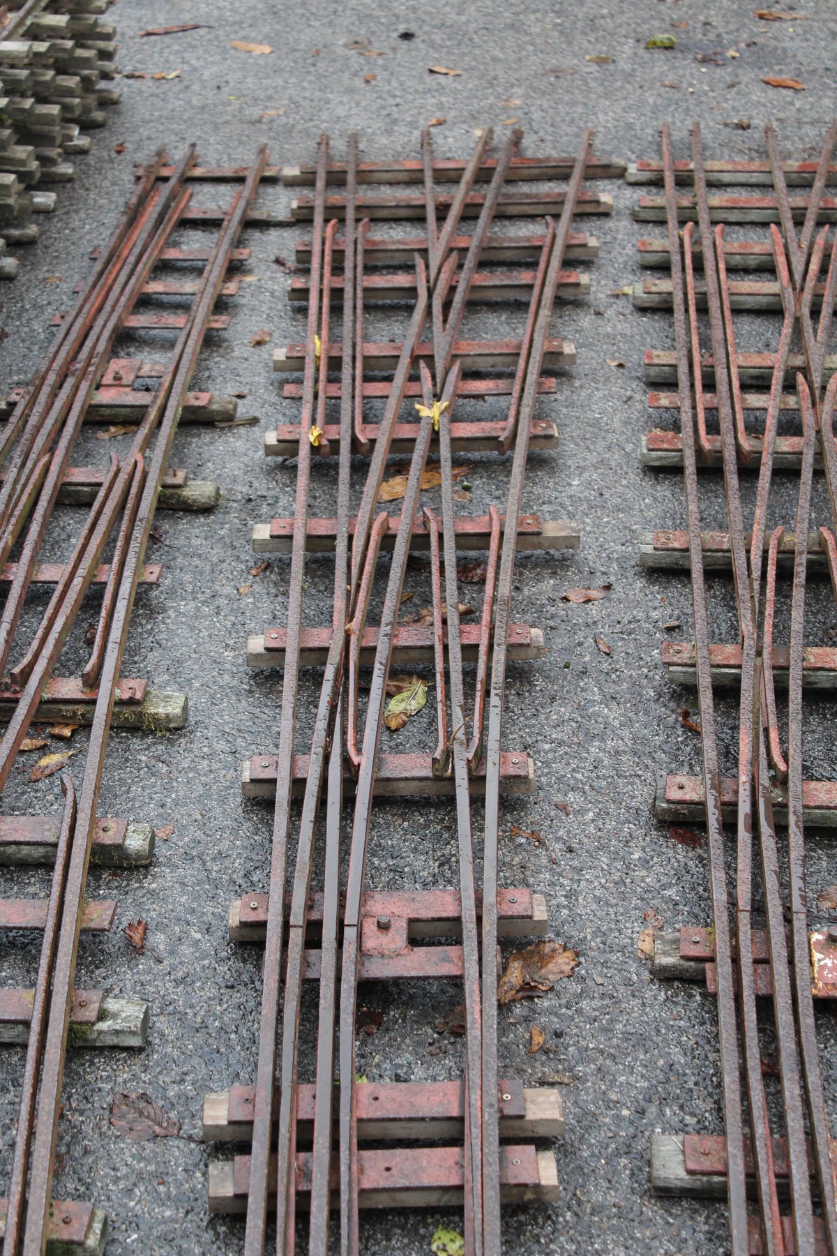 Three 5 & 7 1/4 inch multi-gauge turnouts & track panels