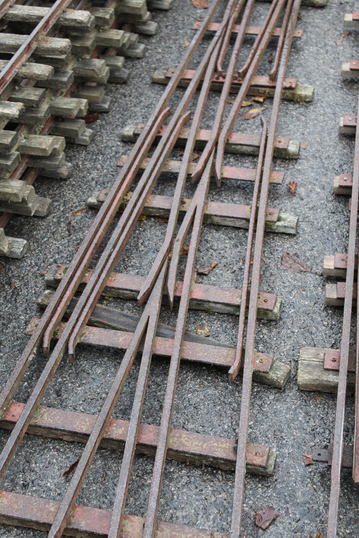 Three 5 & 7 1/4 inch multi-gauge turnouts & track panels