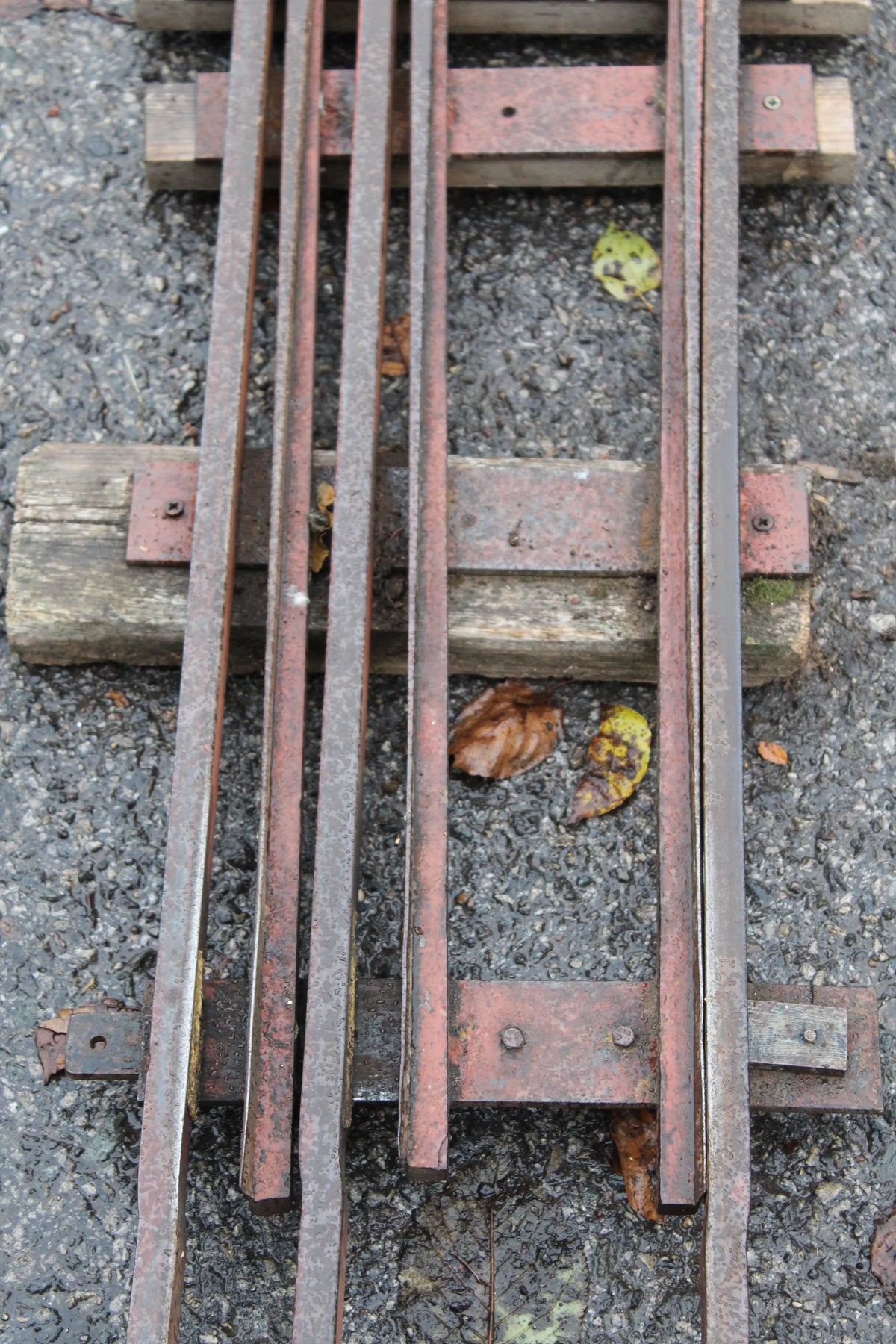 Three 5 & 7 1/4 inch multi-gauge turnouts & track panels
