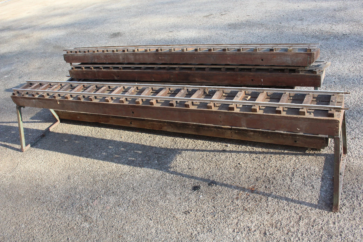 Five panels of 5 inch gauge raised level track with trestles