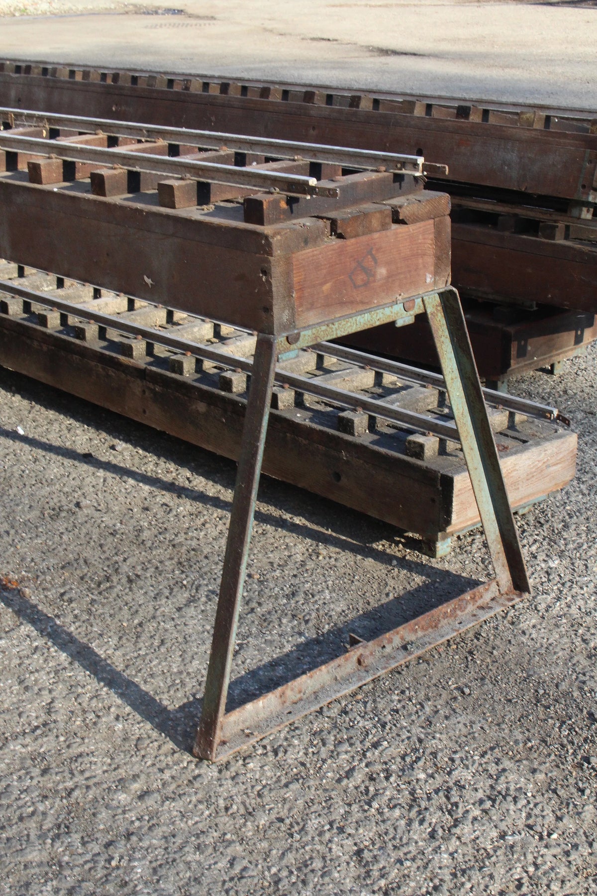 Five panels of 5 inch gauge raised level track with trestles