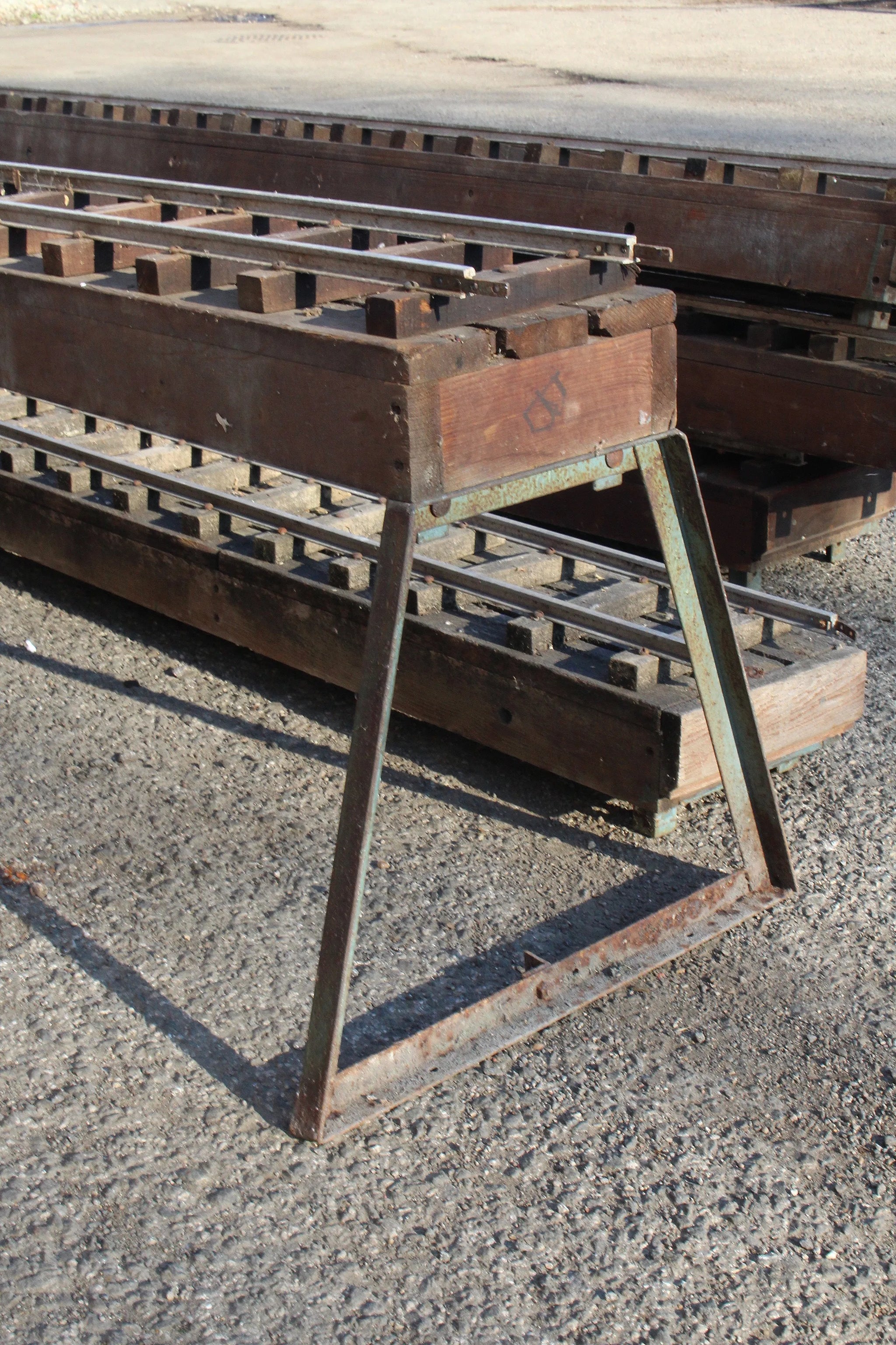 Five panels of 5 inch gauge raised level track with trestles