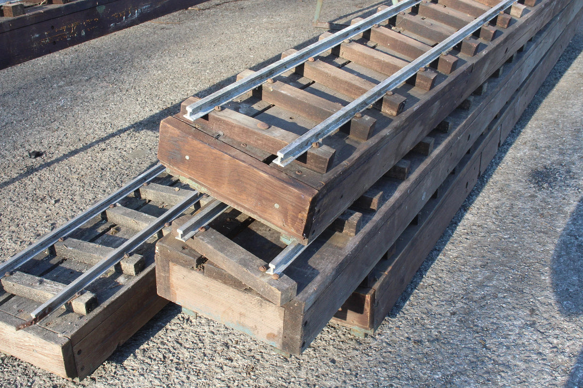 Five panels of 5 inch gauge raised level track with trestles