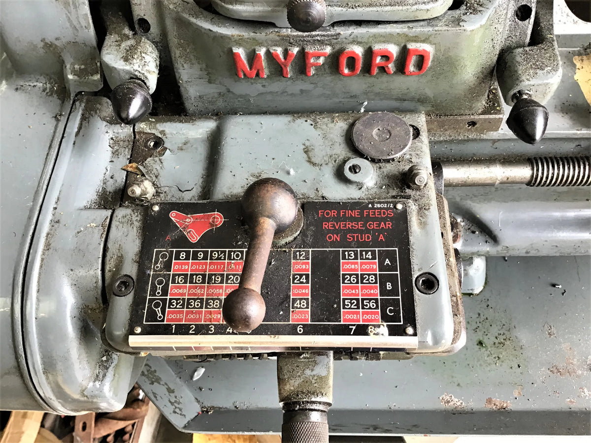 Myford ML7 lathe with gearbox, stand and tooling