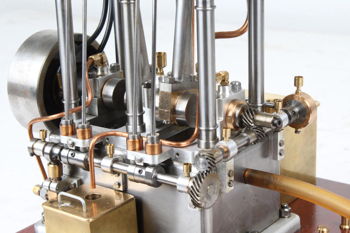 Open crank vertical twin internal combustion engine