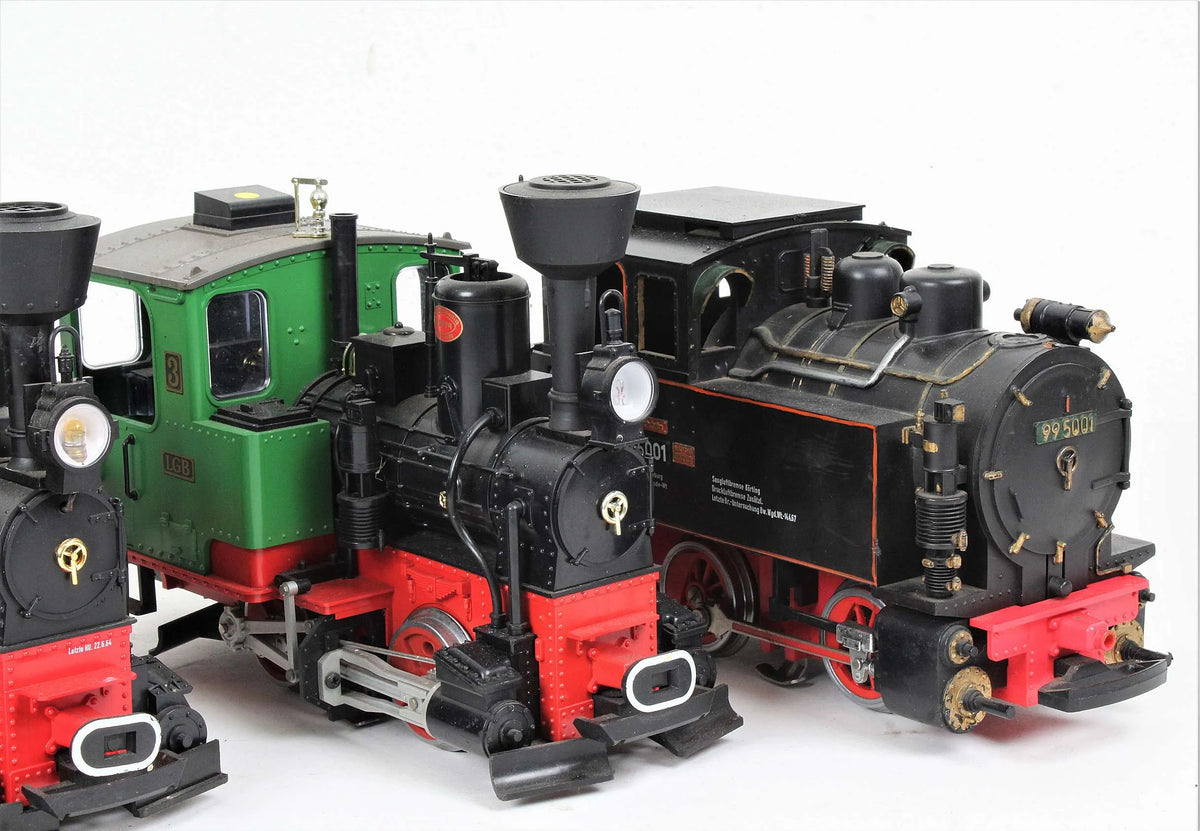 Four LGB G-scale tank locomotives