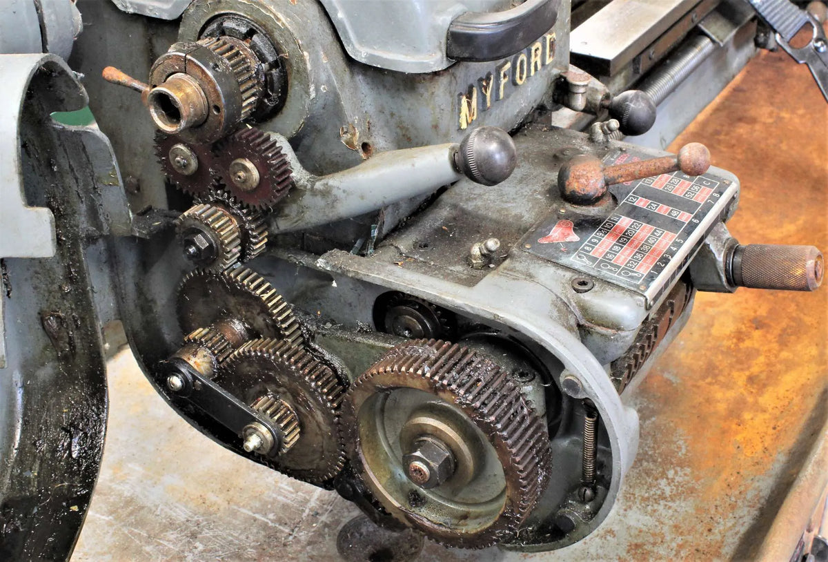 Long bed Myford Super 7B with industrial stand for restoration