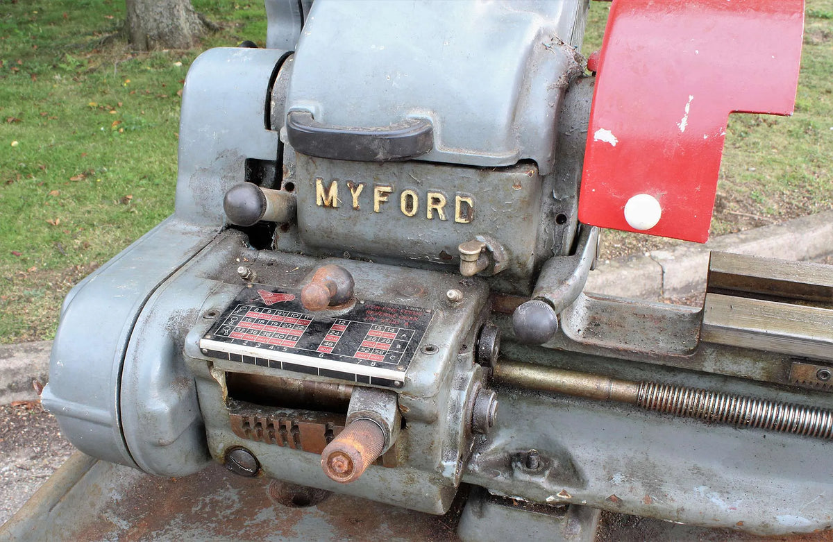 Long bed Myford Super 7B with industrial stand for restoration