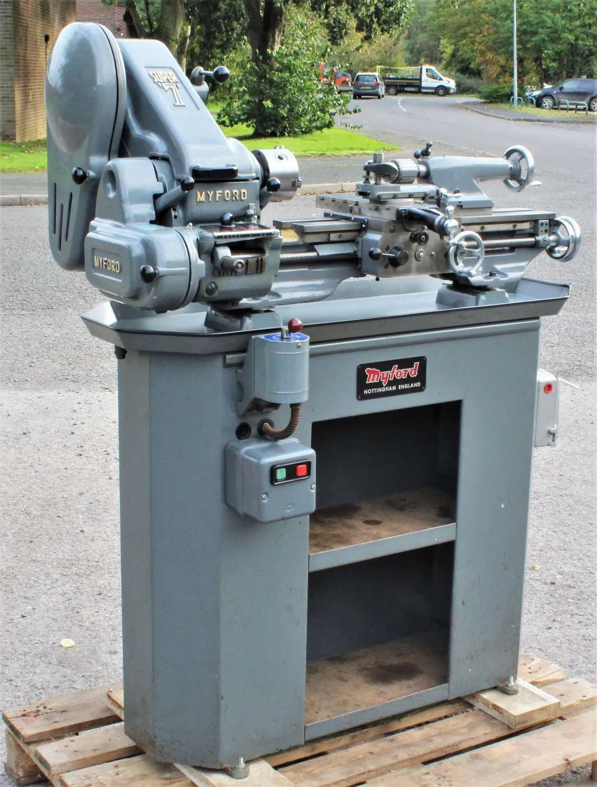 Myford Super 7B on cabinet stand