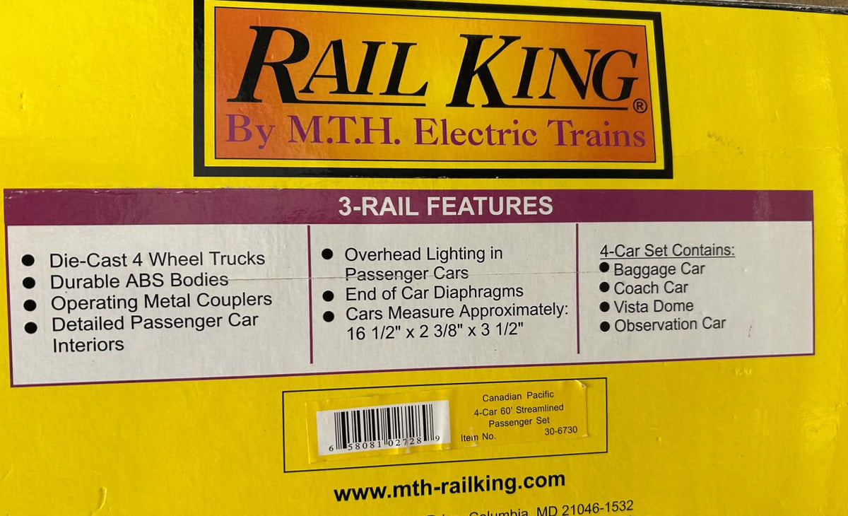 O gauge MTH Rail King Canadian Pacific four car passenger set